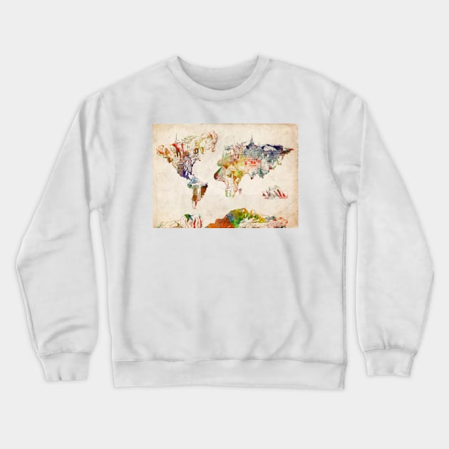 world map landmarks Crewneck Sweatshirt by BekimART